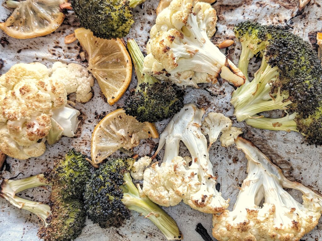 Roasted Broccoli & Cauliflower with Lemon & Garlic